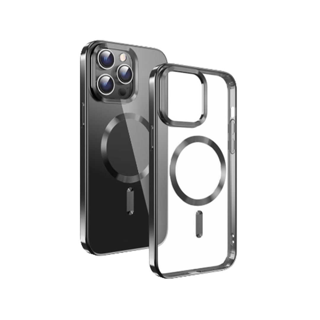 Swissten iPhone 15 Pro Max Metallic Magstick Hülle | Transparent/Schwarz
